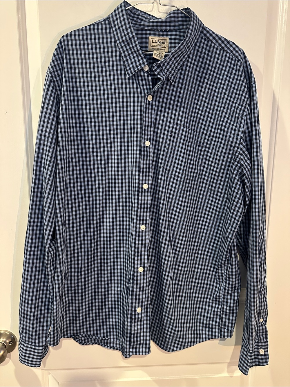 L.L. Bean Navy and White Gingham Button-Down Shirt